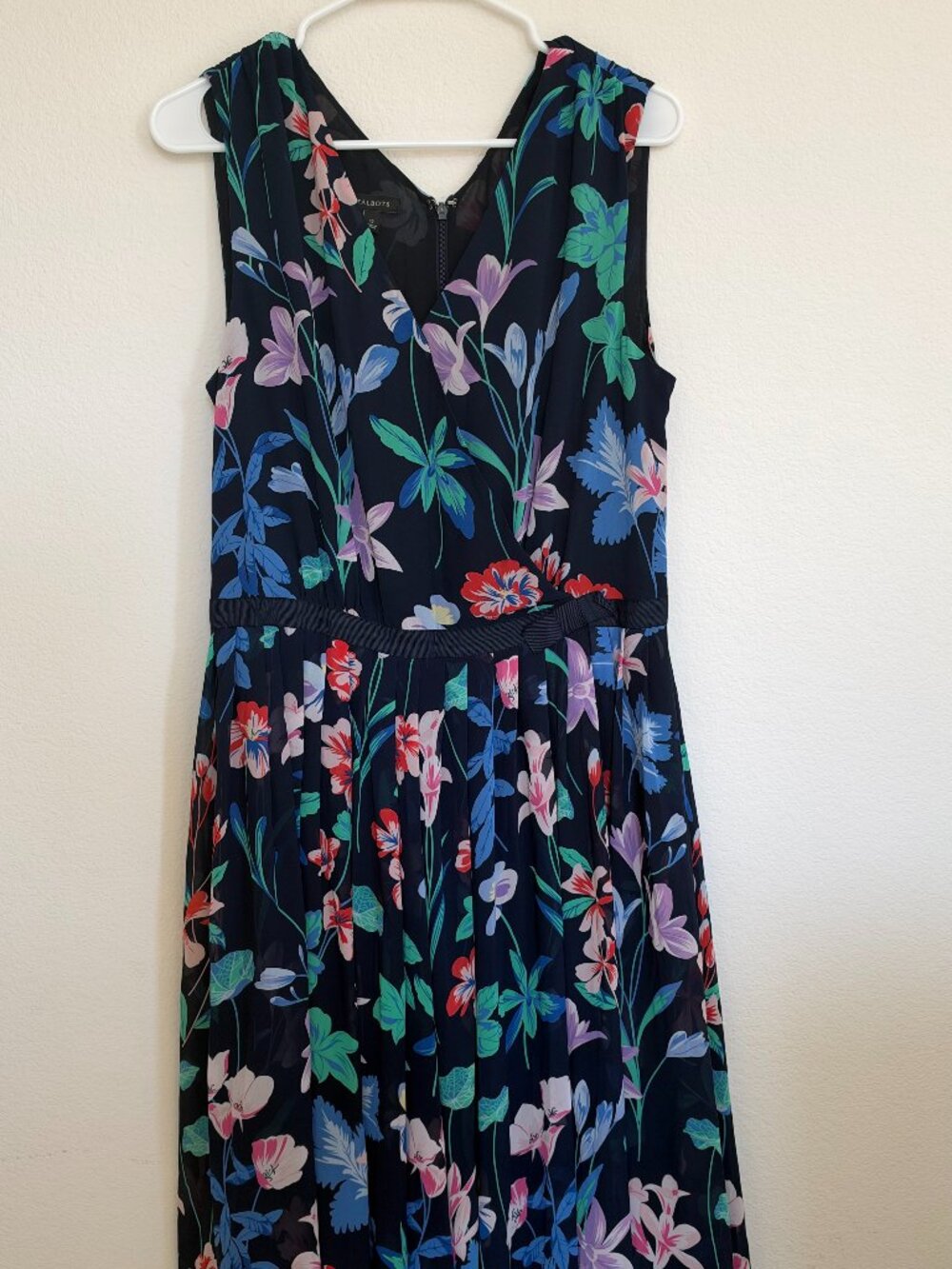 Talbots Size 12 Navy Floral Pleated Midi Dress NWOT